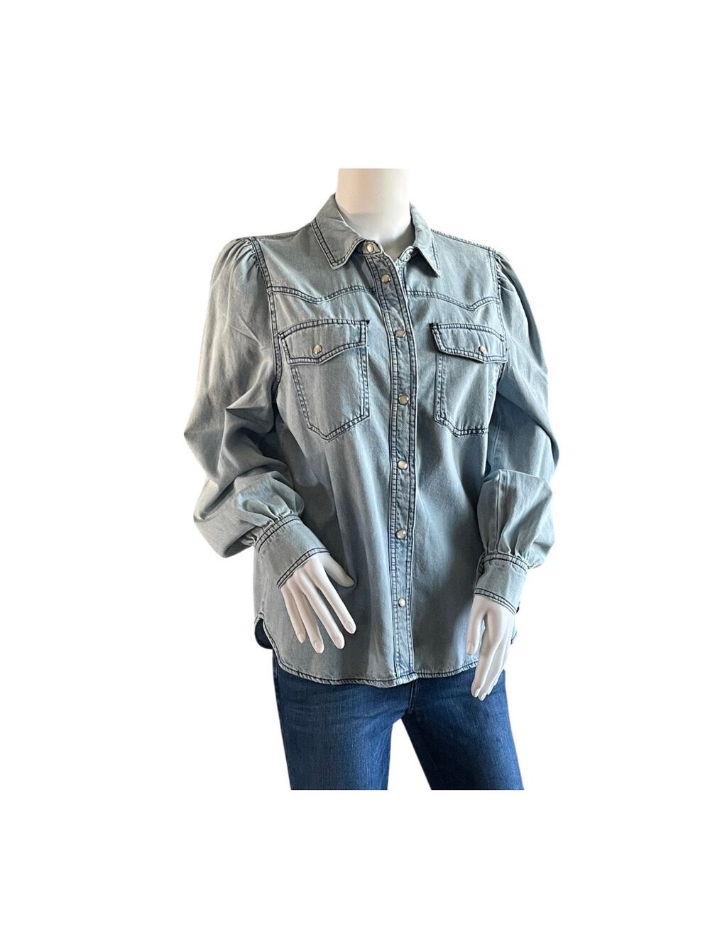Jane + Delancey Denim Blue Long Sleeve Roll Tabs Shirt Sz Medium